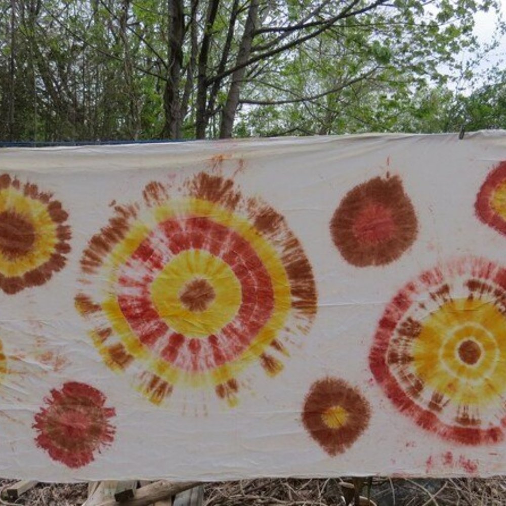 Over seven yards of tie dyed cotton fabric - two pieces - 132"x45"+ 120"x45"